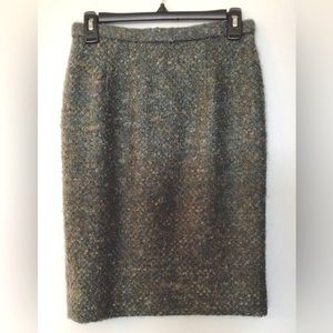 Tailor-Made Austrian Bouclé Wool Steel-Blue & Olive Green Pencil Skirt - US 4